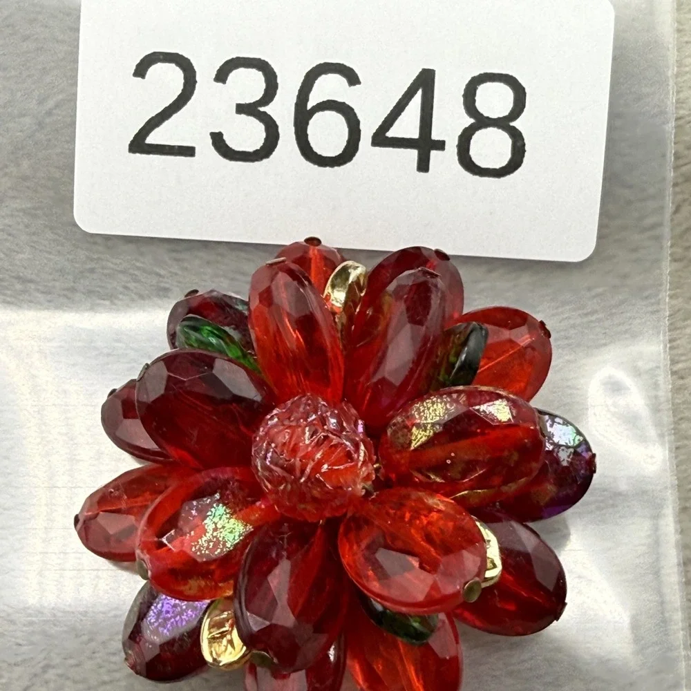 Vintage Western Germany Brooch Red Cluster‎ Flower